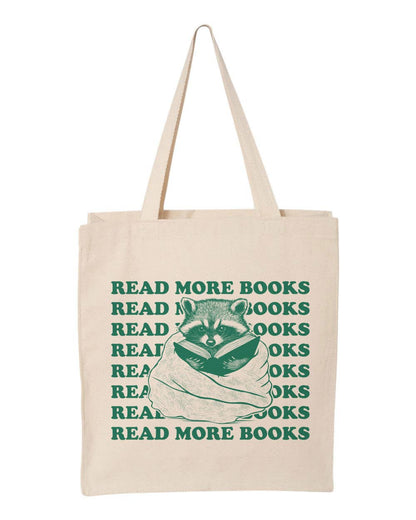 Raccoon Read More Books Canvas Tote Bag