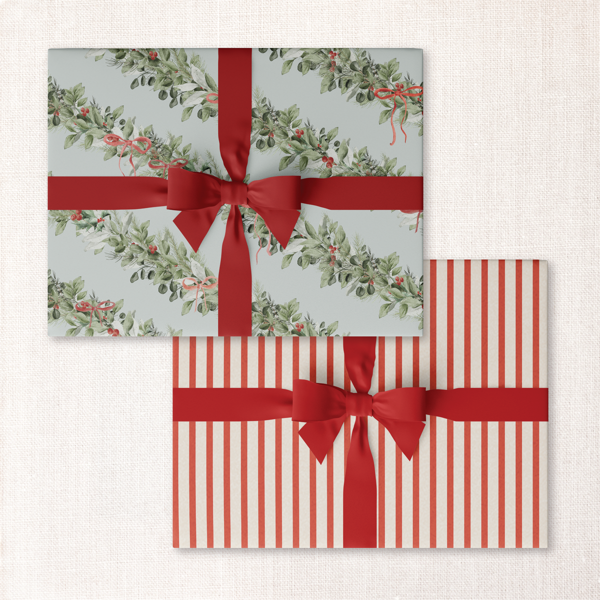 North Pole Garland + Red Stripes Double-Sided Wrap Sheets