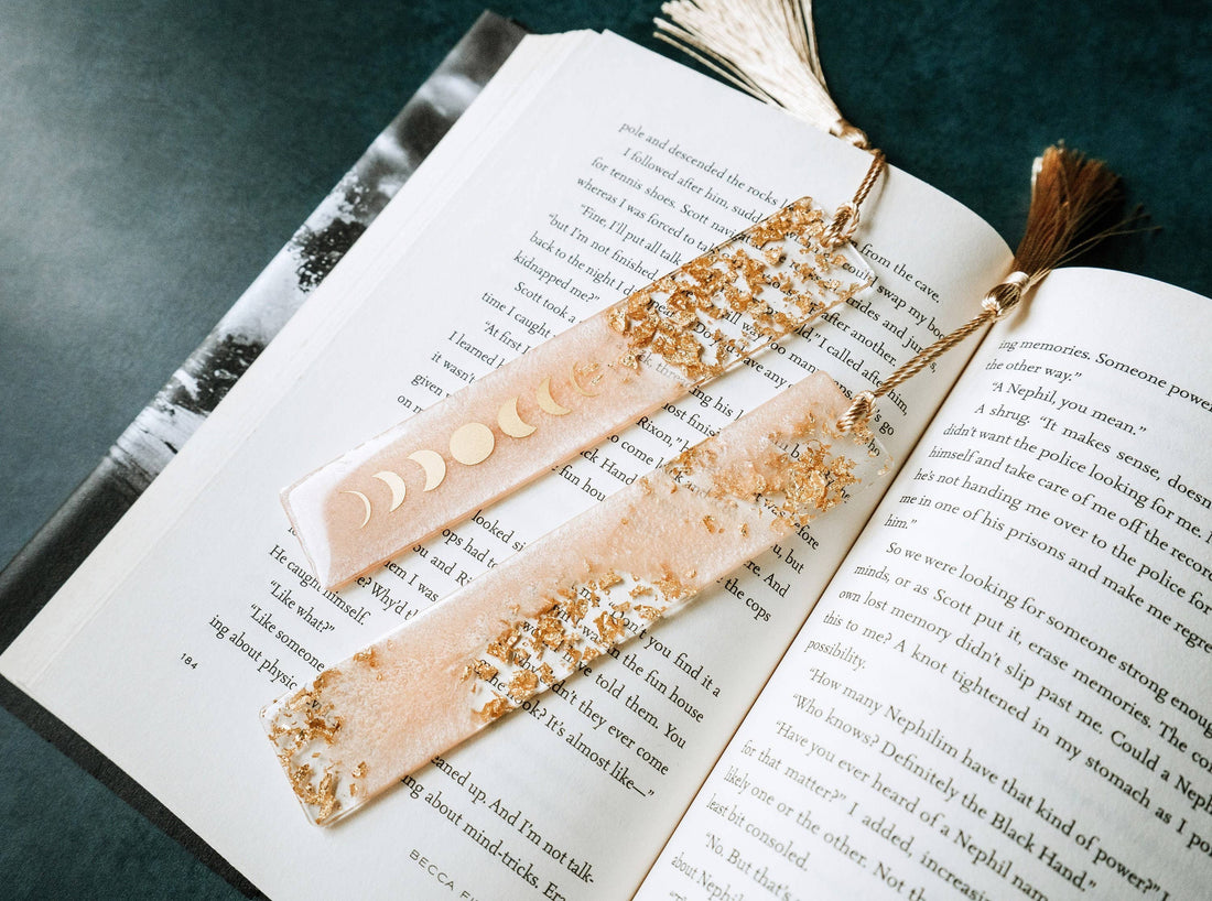 Peach Moon Phases &amp; Geode Resin Bookmark